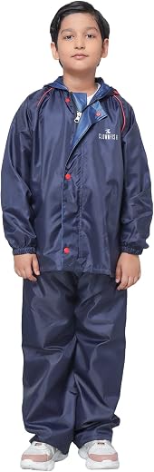 THE CLOWNFISH Kid's Waterproof Double Coating Reversible Standard Length Raincoat With Hood &amp; Reflector Logo At Back, Top...