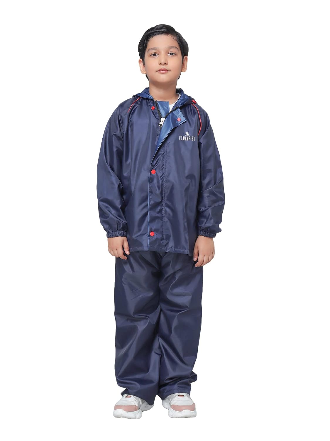 THE CLOWNFISH Kid's Waterproof Double Coating Reversible Standard Length Raincoat With Hood & Reflector Logo At Back, Top...
