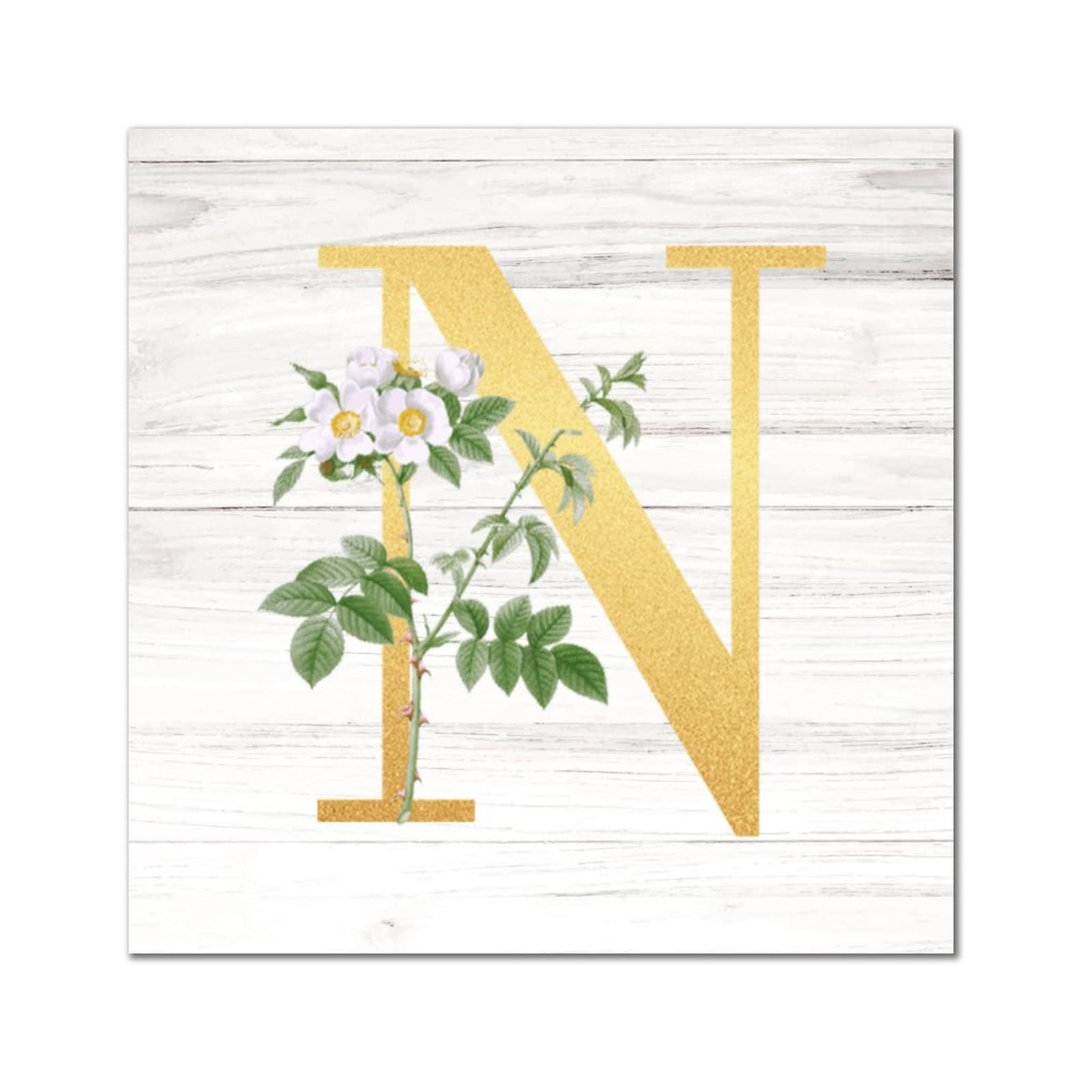 Décoration murale en bois lettre N dorée rétro 30cm