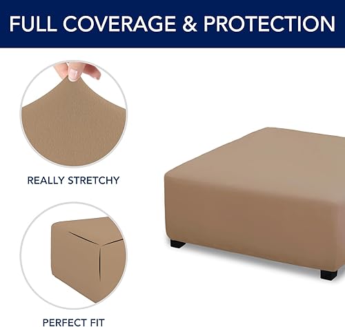Vista 29 de PureFit Funda otomana rectangular de ajuste suave superelástica, para taburete de pies y muebles de almacenamiento plegables para sala de estar