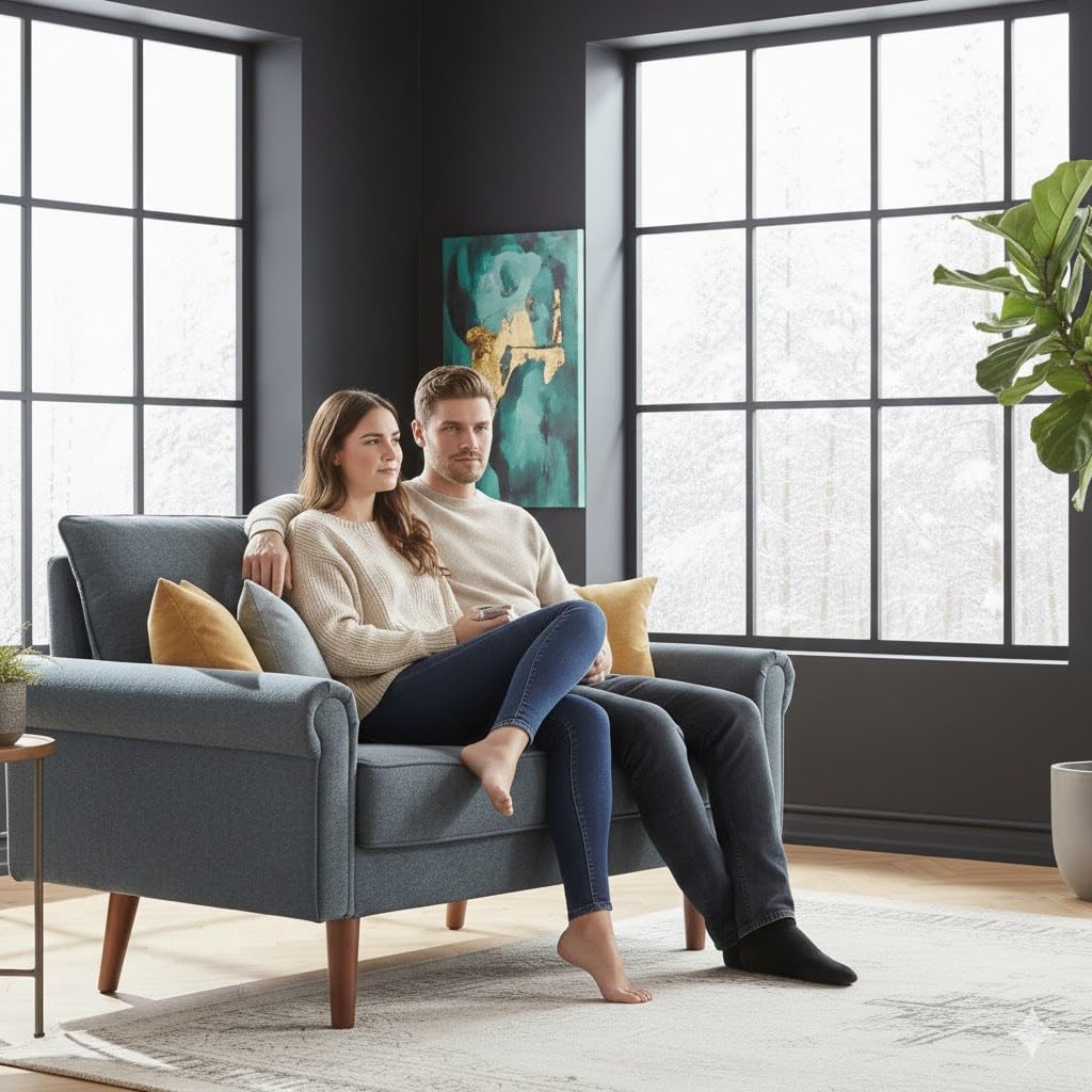 53-Inch Modern Velvet Loveseat Sofa with Rolled Armrests, Removable Cushions, Solid Wood Legs, Comfy Two-Seater Sleeper Couch, Easy Assembly for Living Room, Bedroom, Office, Black (Grey, 2 Seater)