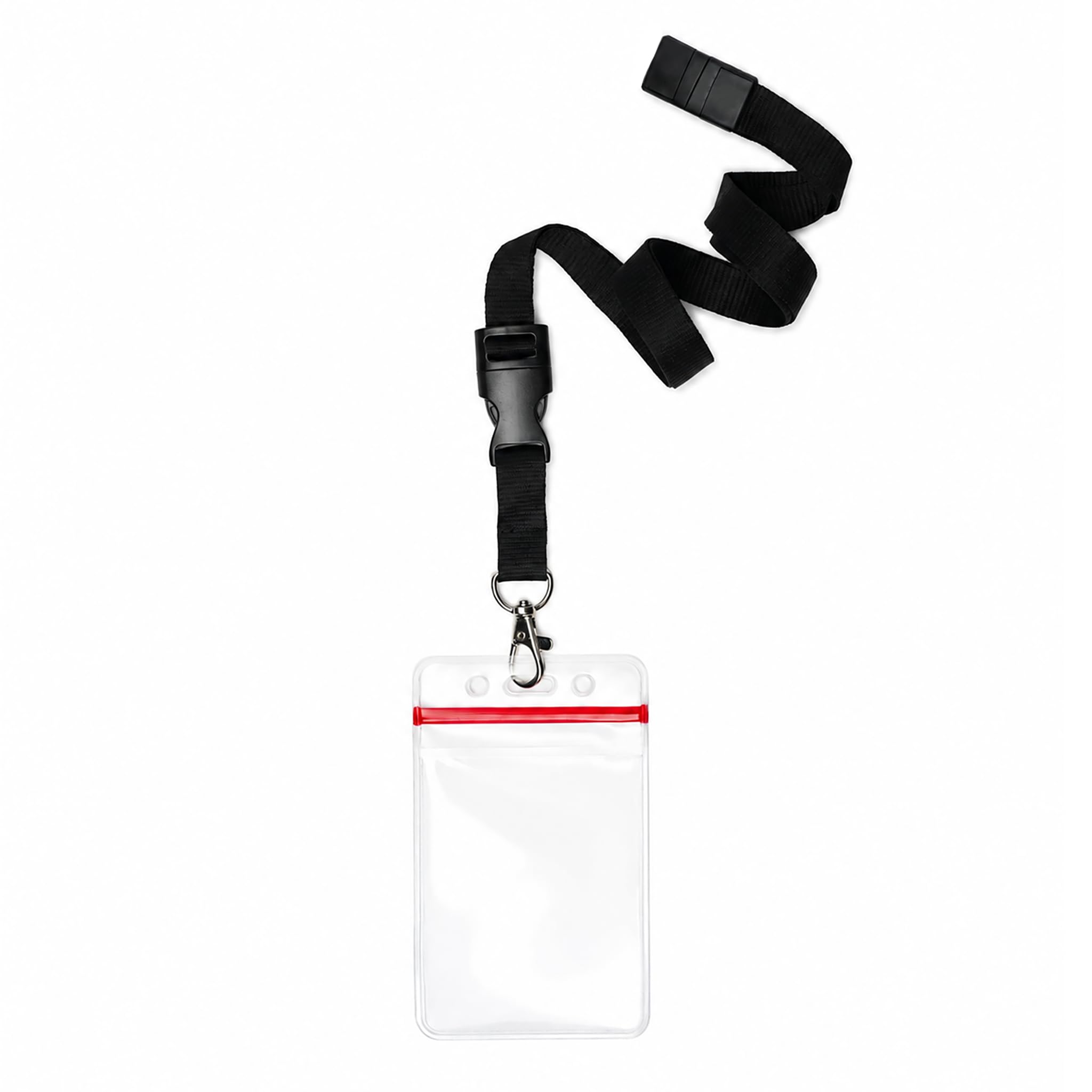 Cinco unidades de portadores de insignias resistentes verticales resellables con cordones con enganche de langosta desmontable, ideal para los billetes de parques de atracciones, llaves de hotel, ID de estudiante de Specialist ID.
