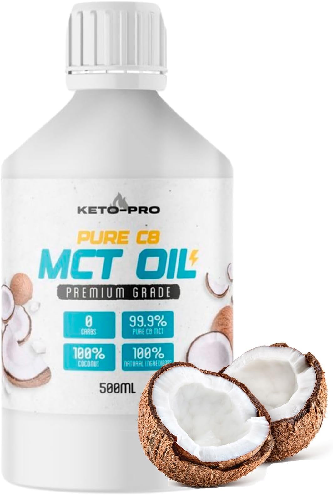 Keto-Pro MCT Oil C8 500ml | World's Highest Purity 99.9% C8 MCT Oil | Suitable for Paleo & Vegan Diet Requirements | Gluten Free | Pure Caprylic Acid | Triple Distilled Extraction