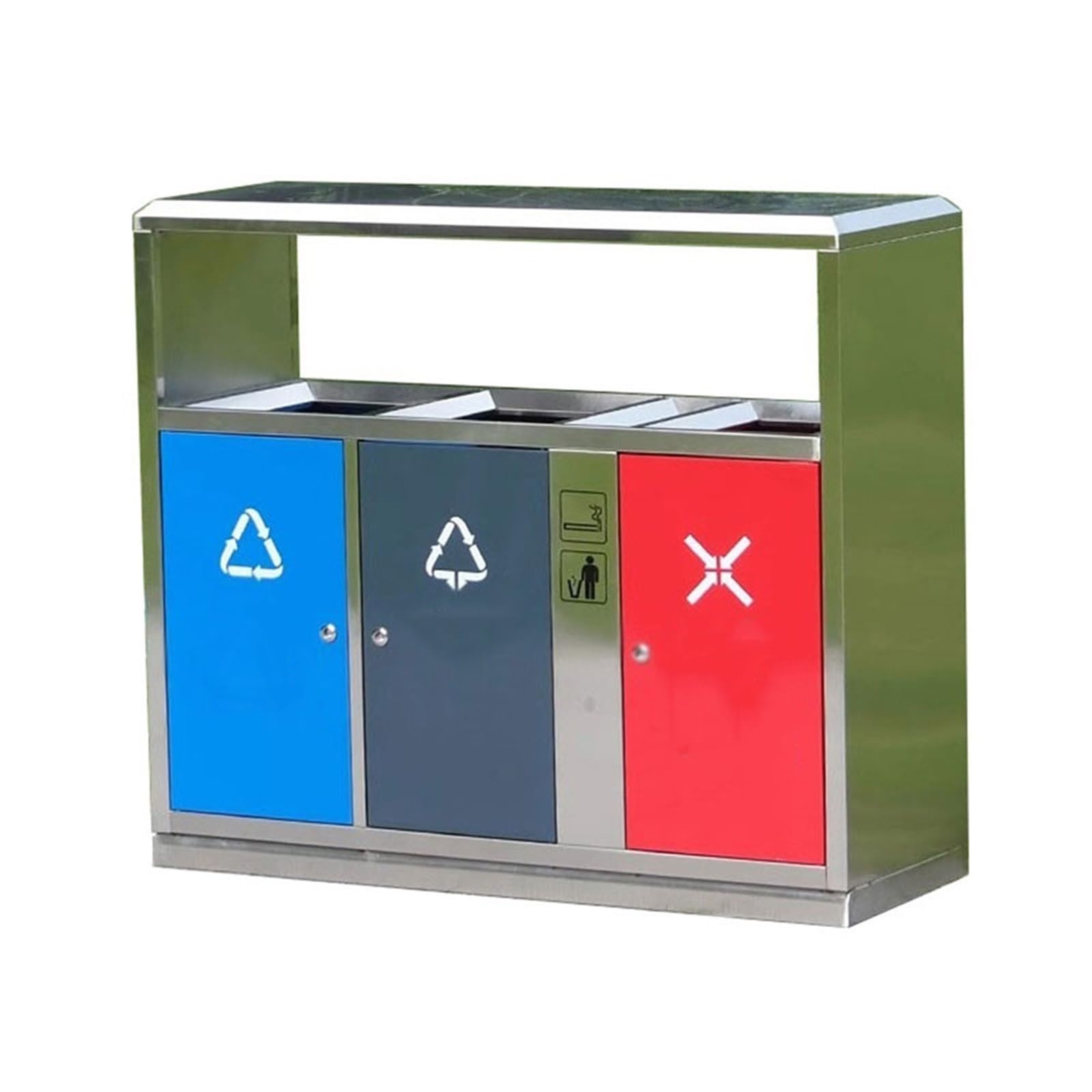 Odpady i recykling Kosz na śmieci ze stali nierdzewnej, trzyczęściowy, komercyjny, metalowy, do użytku na zewnątrz Patio