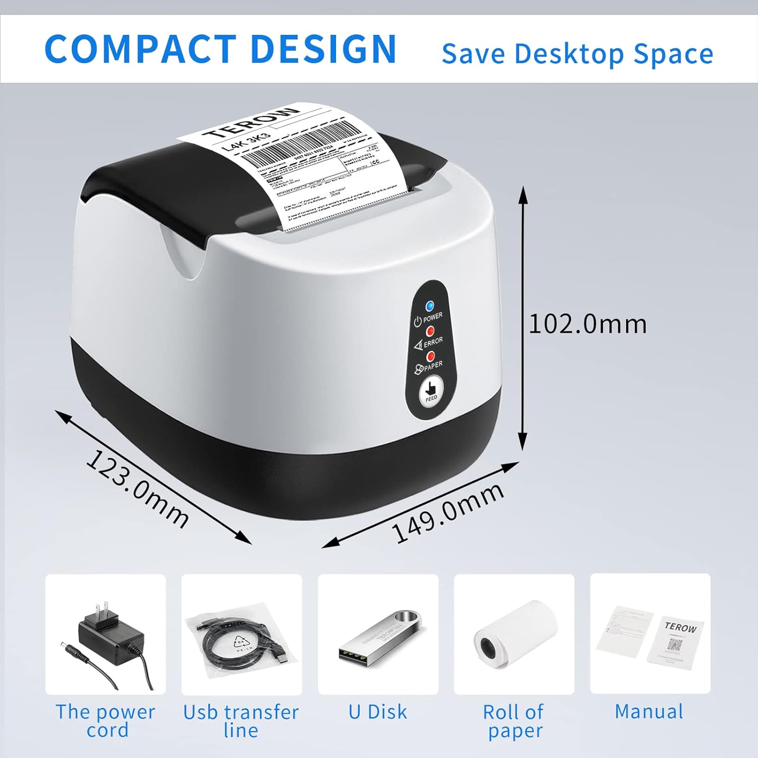 TEROW ISH582 printer dimensions and included accessories