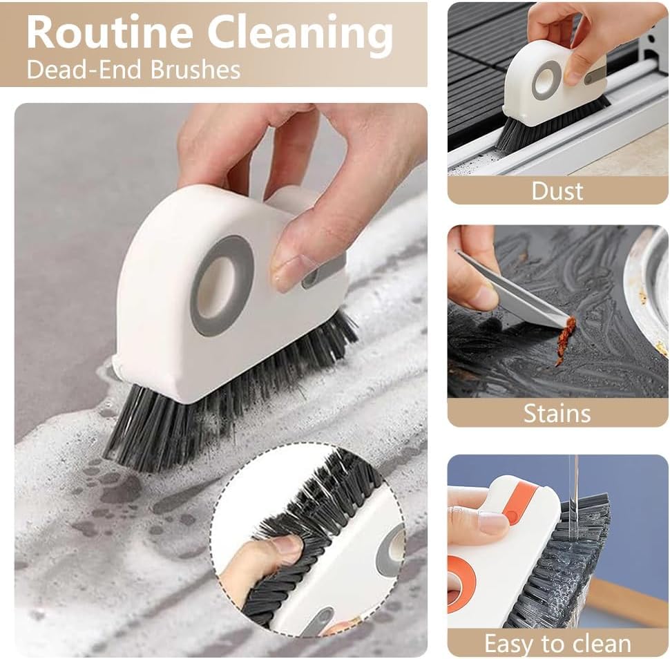 Image of 2 in 1 Window Track Cleaning Brush Tools (Orange) | Hard Bristle Crevice Cleaning Brush with Hidden Scraper, Groove Cleaning Brush for Sliding Door Track, Window Sill