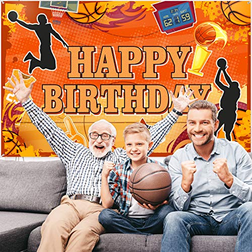 Basketball Happy Birthday Backdrop Banner Basketball Theme Party Decoration Sports Theme Birthday Photography Background Supplies Basketball Court Stars Photo Booth Props For Kids Boys Birthday Party #TOP5
