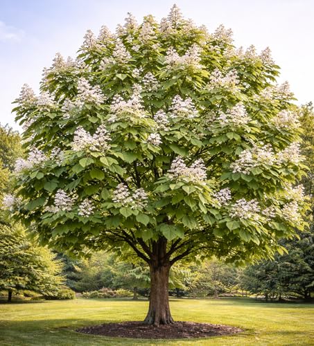 Catalpa Tree Live Plants – Hardy Flowering Shade Tree (Catalpa speciosa) – Large Heart-Shaped Leaves & Showy White Blooms – Fast Growing Landscape Tree – 1–2 Ft Starter Sapling (5 Trees)