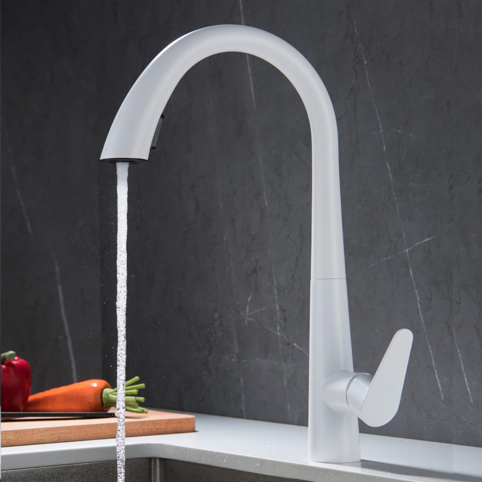Fanjubei White Kitchen 304 Stainless Steel Rotating Pull-Out Hot And Cold Water Faucet,