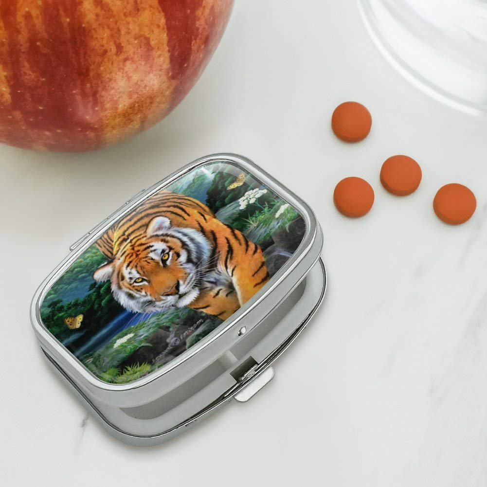 Tiger Stalking at Sunset Butterflies Rectangle Pill Case Trinket Gift Box
