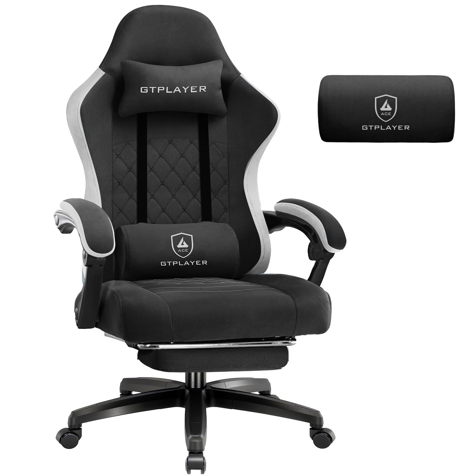 GTPLAYER Fabric Gaming Chair with Footrest, Ergonomic Computer Desk Chair with Pocket Spring Cushion Home Office High Back Support Lumbar Support Heavy Duty Wide — image 1