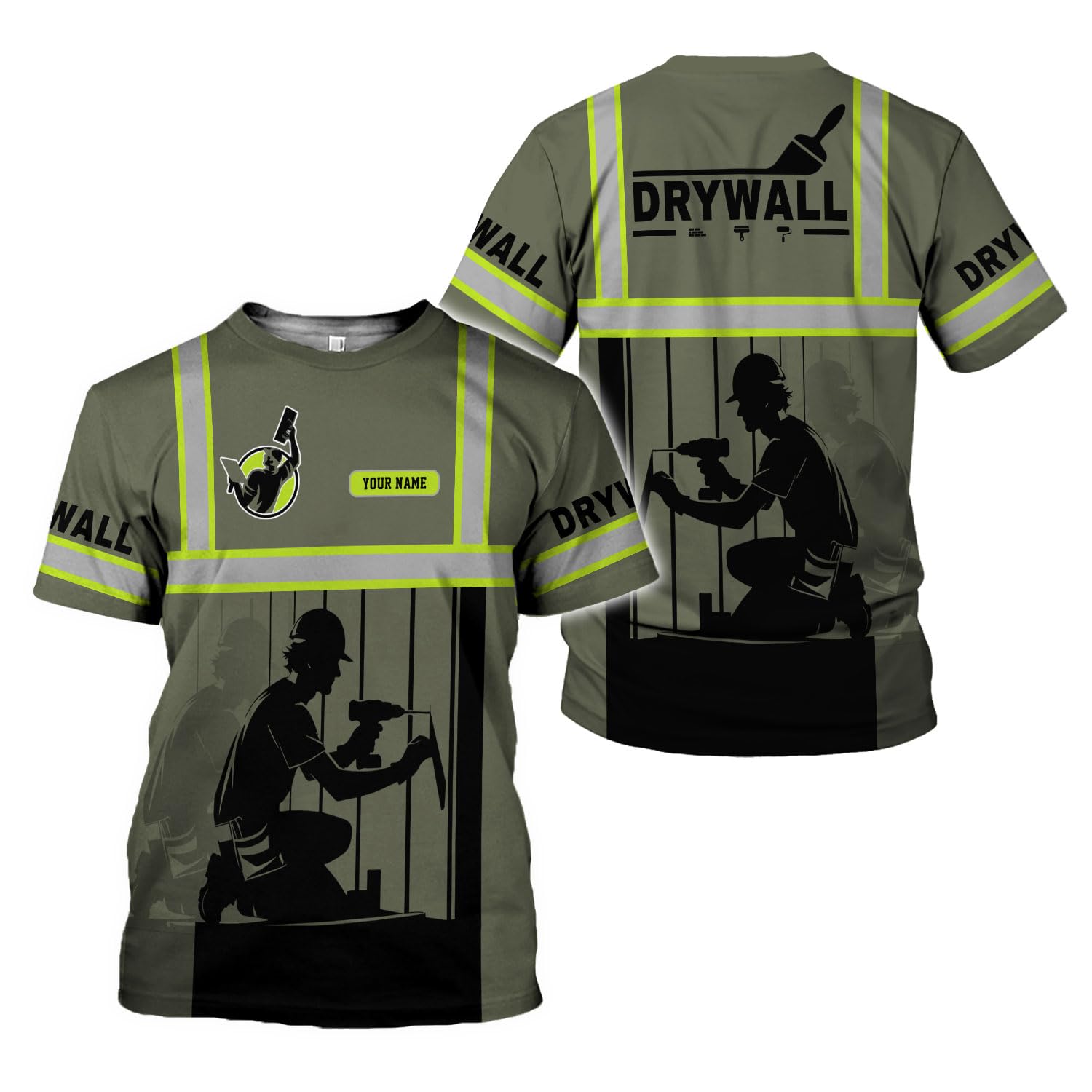 Custom Drywall Reflective 3D Shirt for Men,Personalized High-Visibility Drywaller Work Shirt,Unique Drywall Safety Shirt