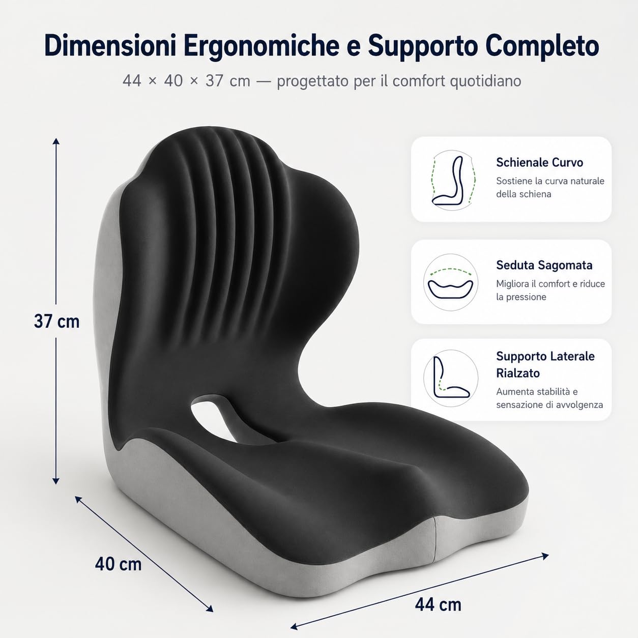 Generico Cuscino ergonomico per sedile e supporto lombare, schienale in memory foam a forma di L per sedia da ufficio, auto e casa, correttore di postura integrato con fodera lavabile (Grigio scuro)