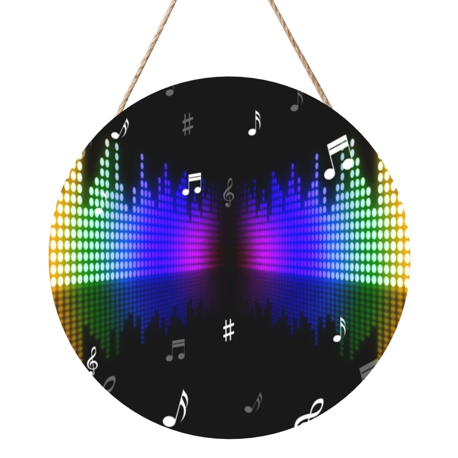 InOmak Music Note Colorful Musical Notes 3D Printing, Round Wood Panel Painting 12 in, Wall Hanging Painting For Home