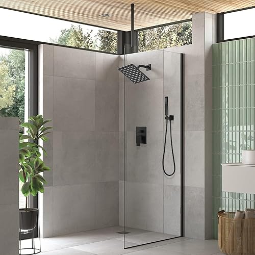 Miniatura 2 de Sistema de ducha negro mate con cabezal de ducha de lluvia de alta presión de 8 pulgadas, cabezal de ducha de mano, mezclador de lluvia de lujo,