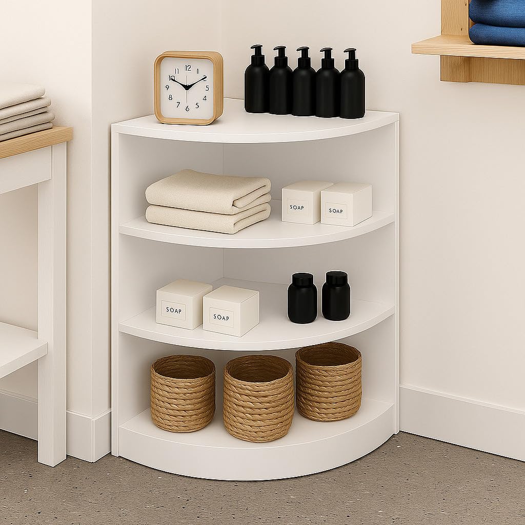 Monster Shop Eck-Ladentheke Weiß LM60 – Modulares und Aufbewahrungsregal aus MDF mit Melaminbeschichtung – Offene Front – 3 Innenregale – Empfang, Mode- oder Schmuckgeschäft – 60 x 90 x 60