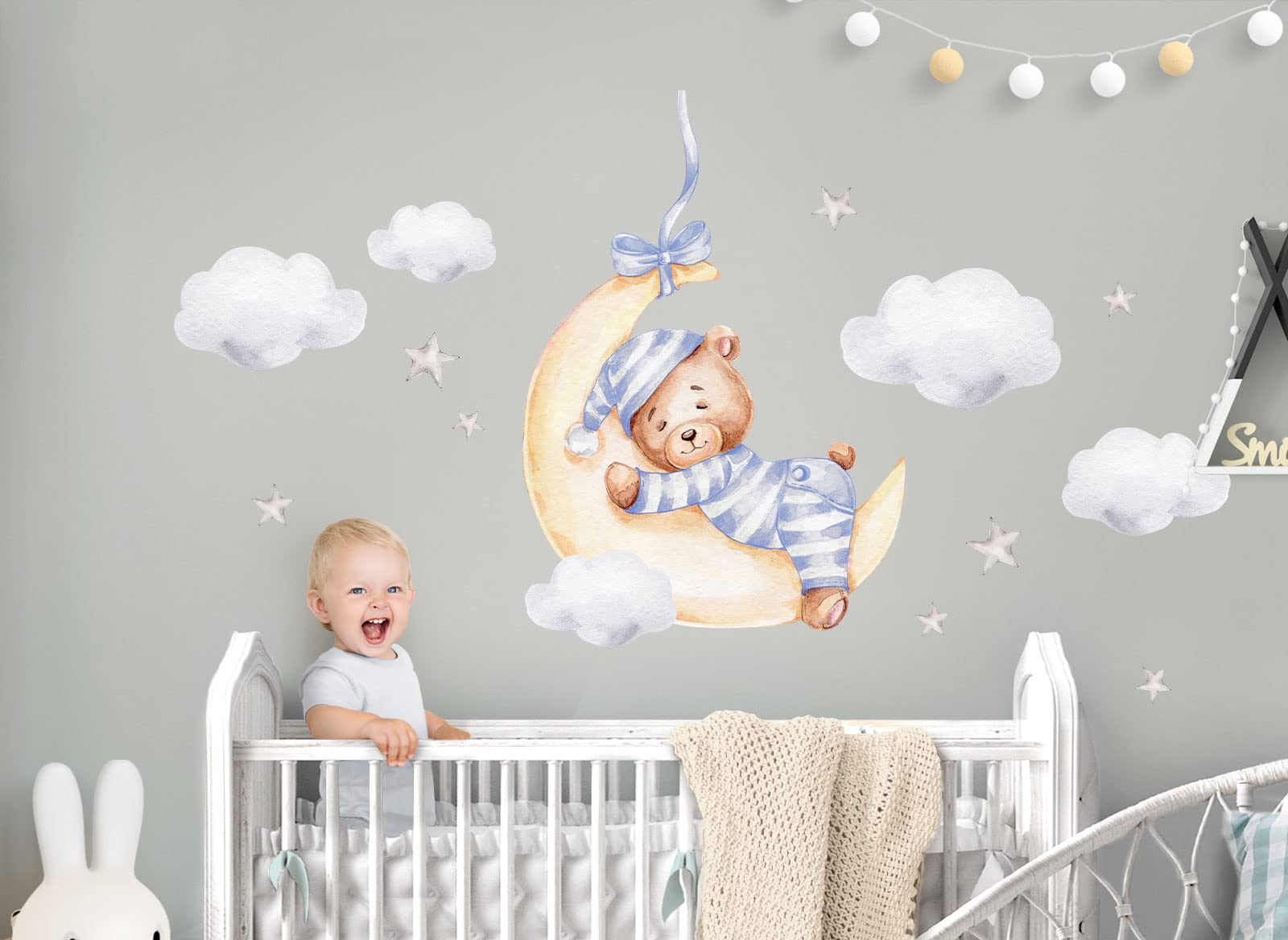 WTD DK1063-4 - Adhesivo decorativo para pared, diseño de oso con luna