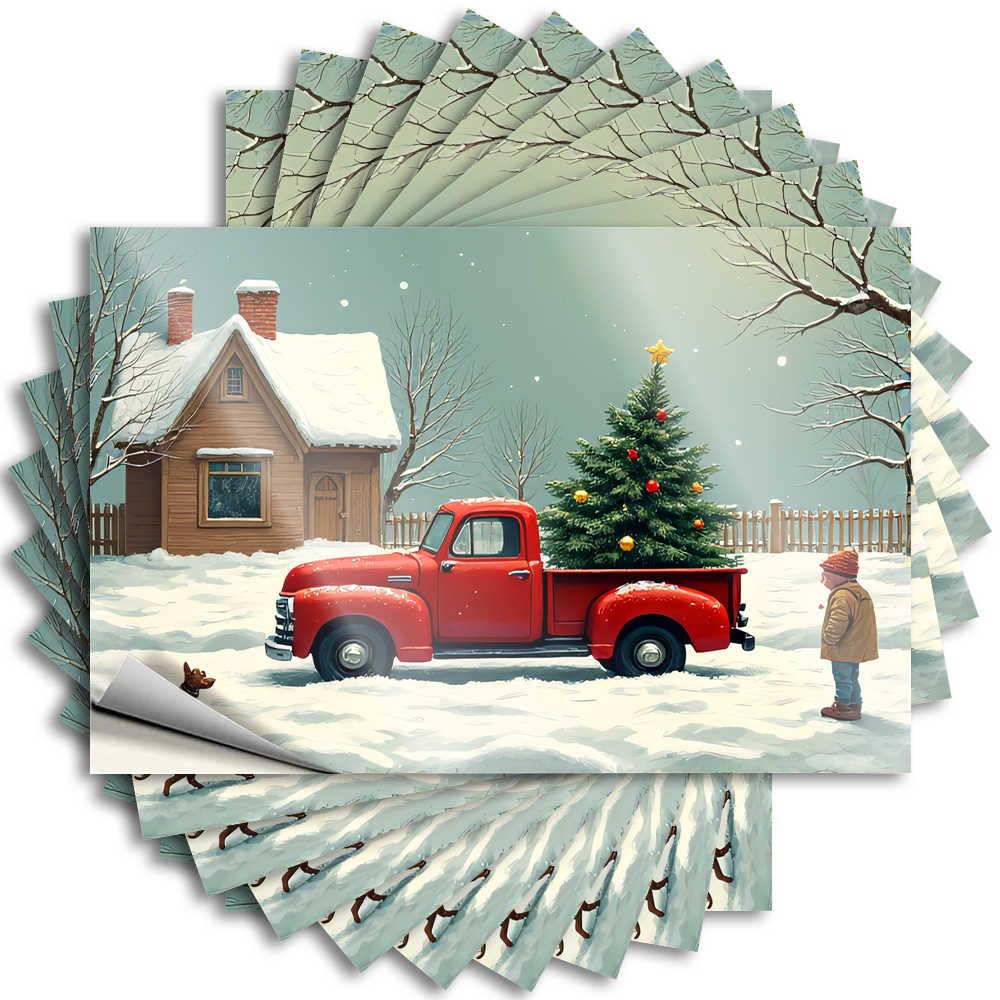 Fzfn Colour Christmas Truck In The Snowy Village Tattoos Bar Man Cave Decor | Inspirational Water Removable Decal Pack(6X9cm)