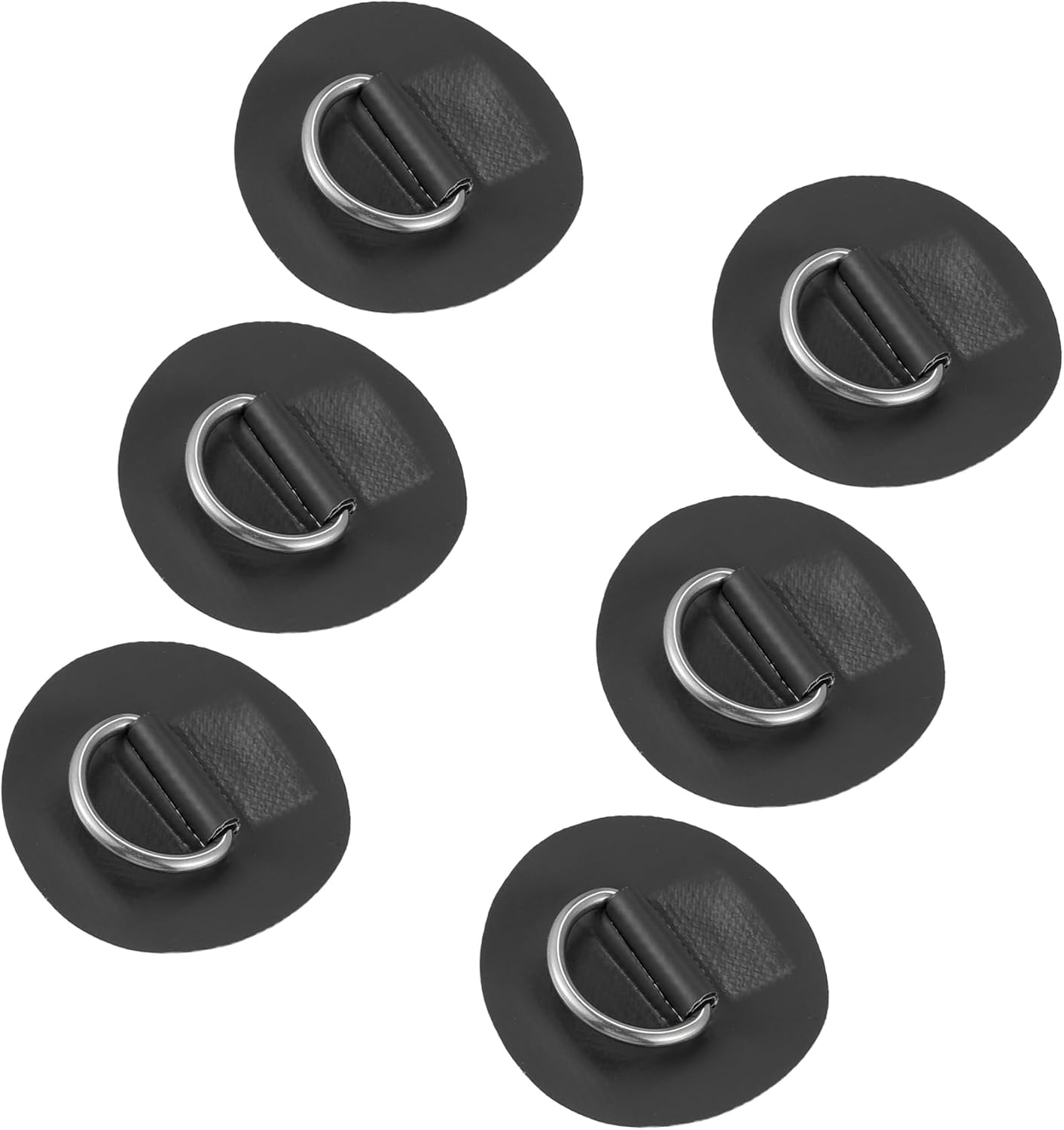 Motoforti 6pcs 6cm Black D Ring Patch PVC Stainless Steel Round Shape D Ring Pad for Surfboard Inflatable Boat Kayak Canoe Deck Long-Lasting