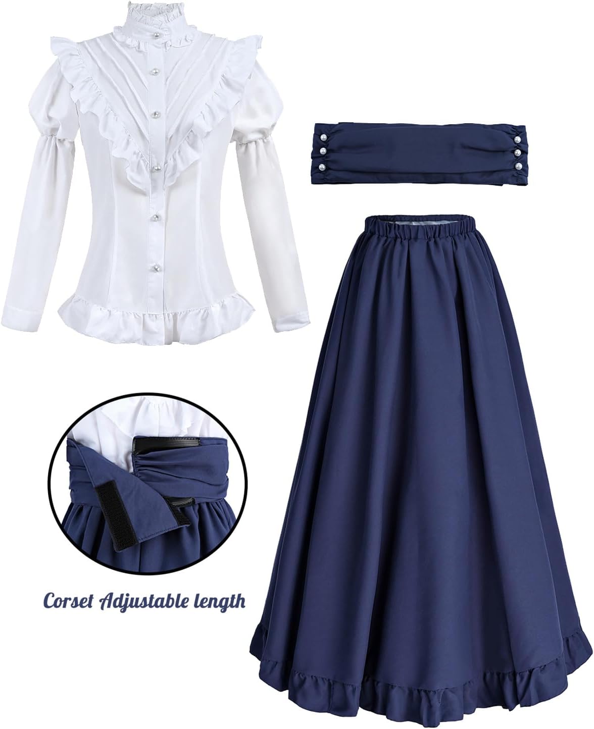 FCCAM Victorian Dress for Women 2-Pieces 1800s Edwardian Dress Ball Gown Renaissance Costume - Image 3