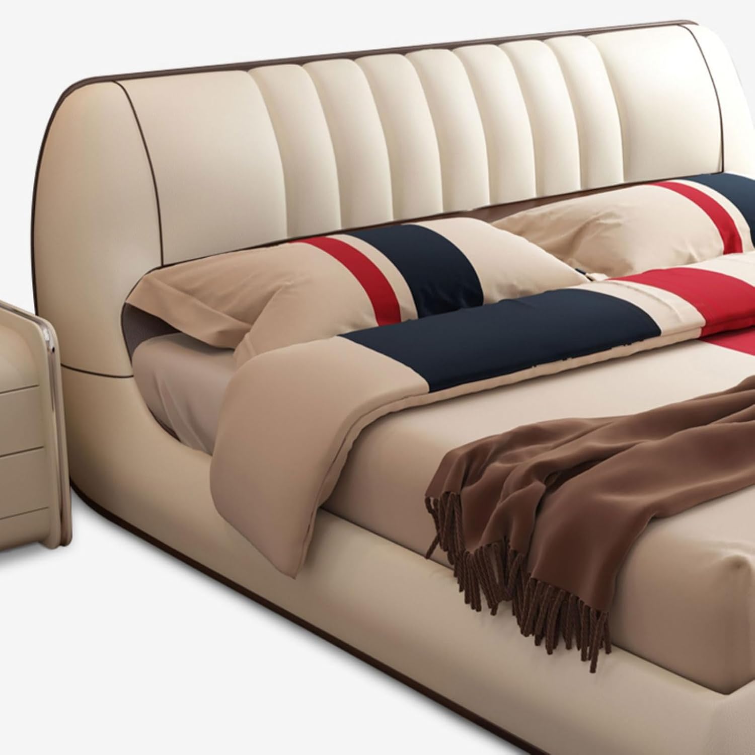 Modern Leather Queen Size Platform Bed Ergonomic Upholstered Headboard Ergonomic Upholstered Headboard Noise-Free