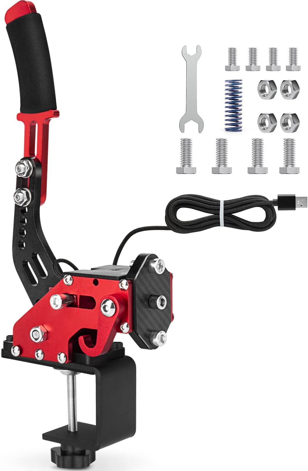 aikeec USB Handbrake Clamp for PC Sim Racing Games G25 G27 G29 T500 FANATECOSW DIRT RALLY Windows (Red*+Clamp)
