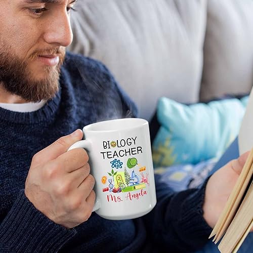 Miniatura 6 de Taza de café de cerámica personalizada para profesor de biología, taza de café para profesores de biología, regalos para graduación, taza de té