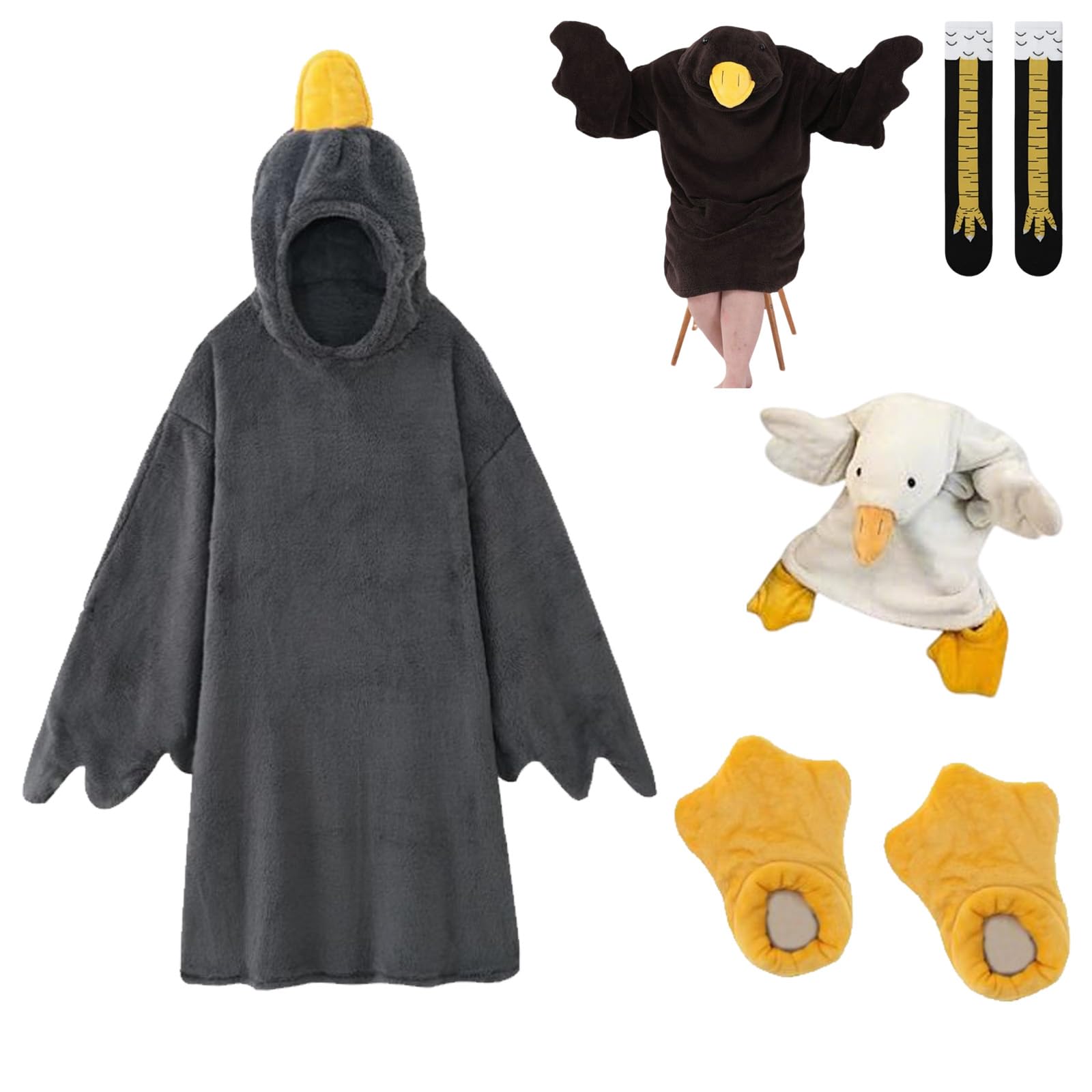 Goose Wearable Blanket Hoodie for Adults & Kids, Duck Onesie Oversized Wearable Blanket Hoodie, Funny Silly Wearable Onesie with Feet Slippers, Cozy Fleece Oversized Blanket (Black, M (40-50 kg))