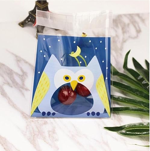 Miniatura 5 de Froiny 100 bolsas de regalo de dulces lindos bolsas de embalaje de fiesta de cumpleaños de búho de dibujos animados bolsas de plástico autoadhesivas