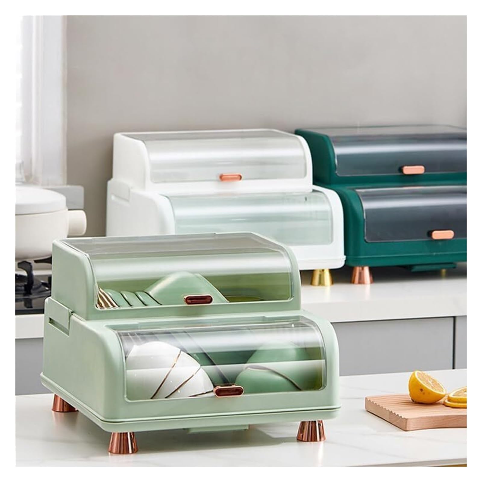 Escurridor de cubiertos de plástico con tapa – Caja de secado de platos y palillos para cocina (blanco)