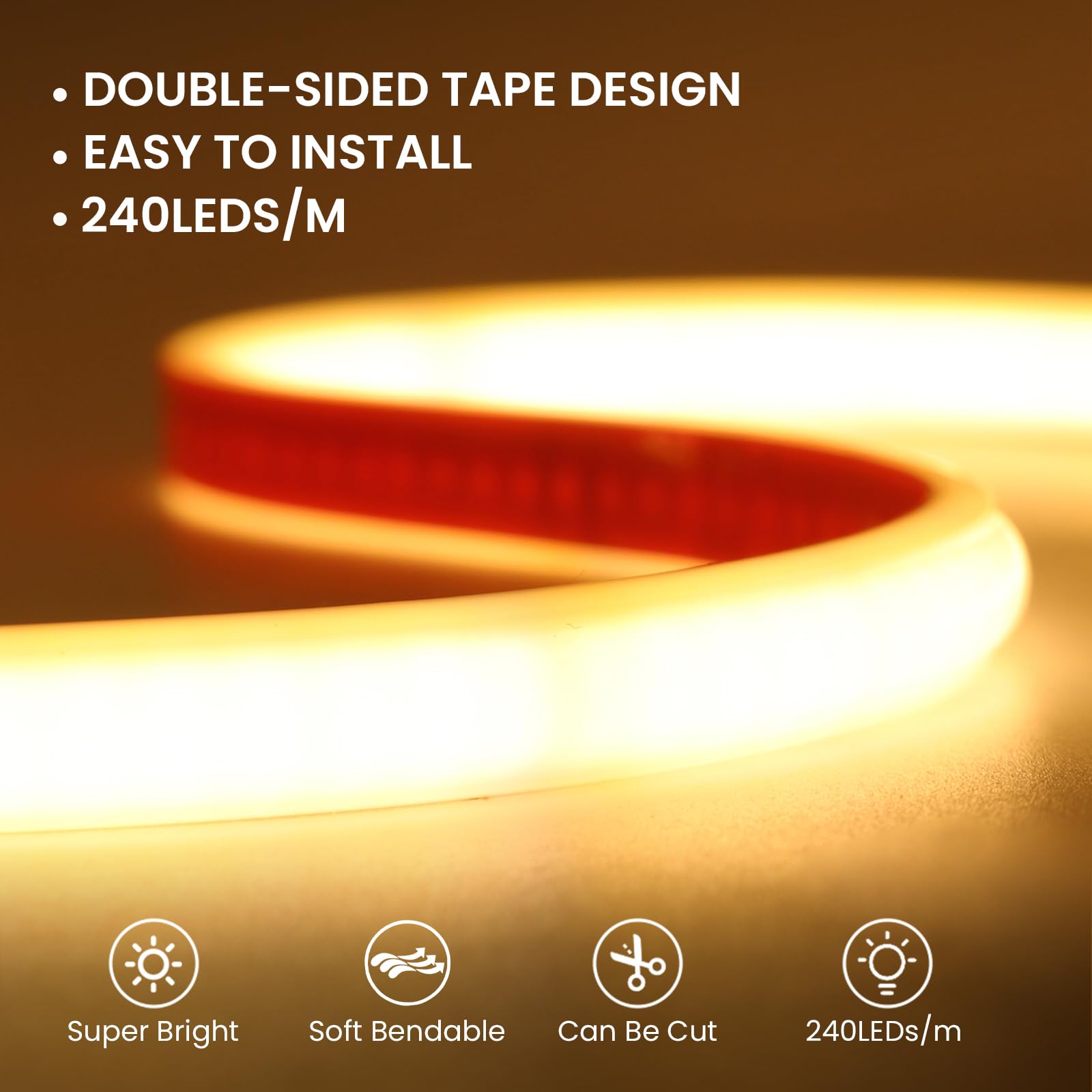 Tiras Neón LED COB 220V Regulable [30M, Blanco Cálido 3000-3500K], IP65 Impermeable Flexible, 240 LEDs/m Tira LED Cortable CRI85+, Iluminación Decorativa para Hogar y Tienda