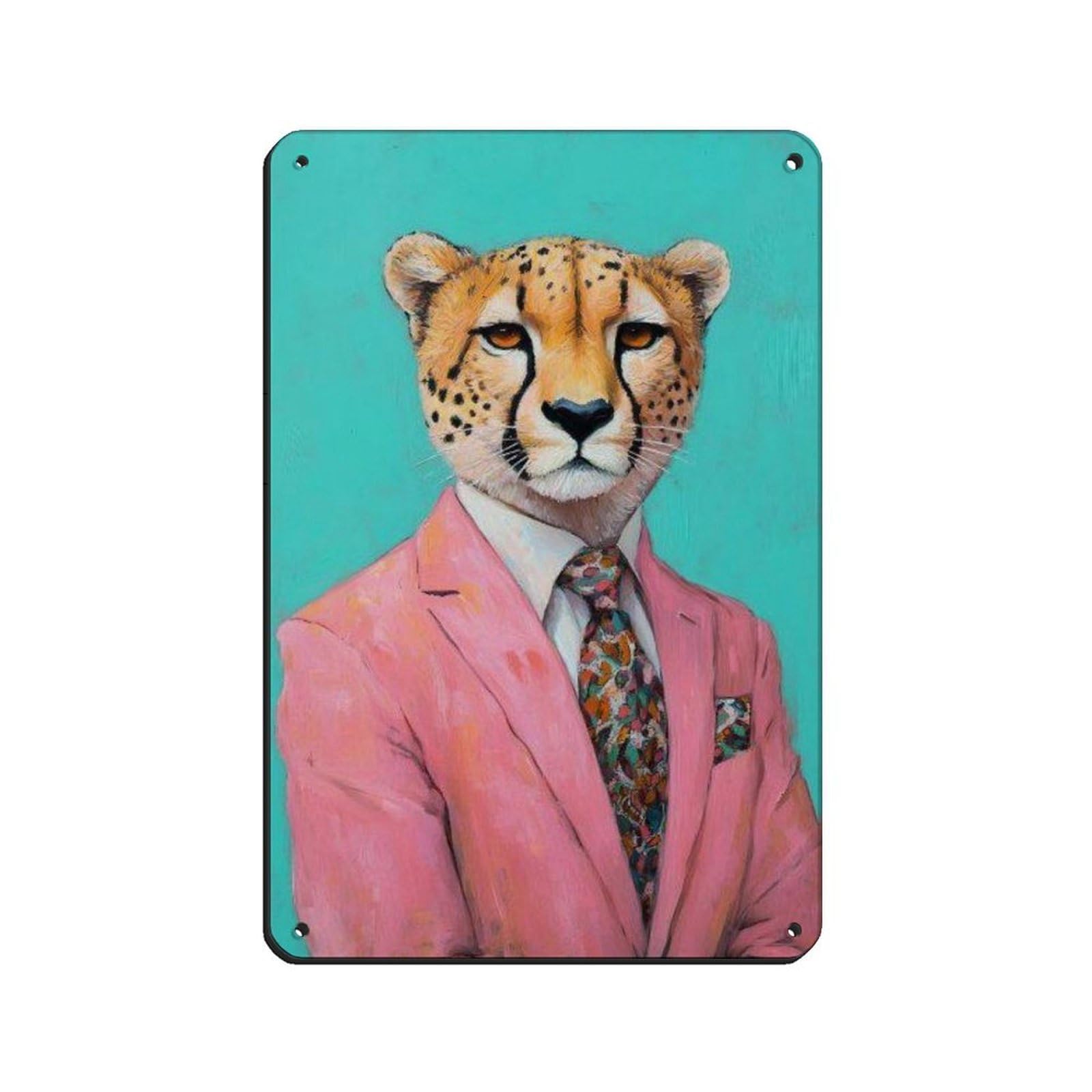 Lxwnze 20L X 30W Cm Cheetah Dressed In Pink Suit, Animal Portrait Tin Sign Vintage Metal Pub Club Cafe Bar Home Wall Art Decoration Poster Retro 8X12inch(20X30cm)