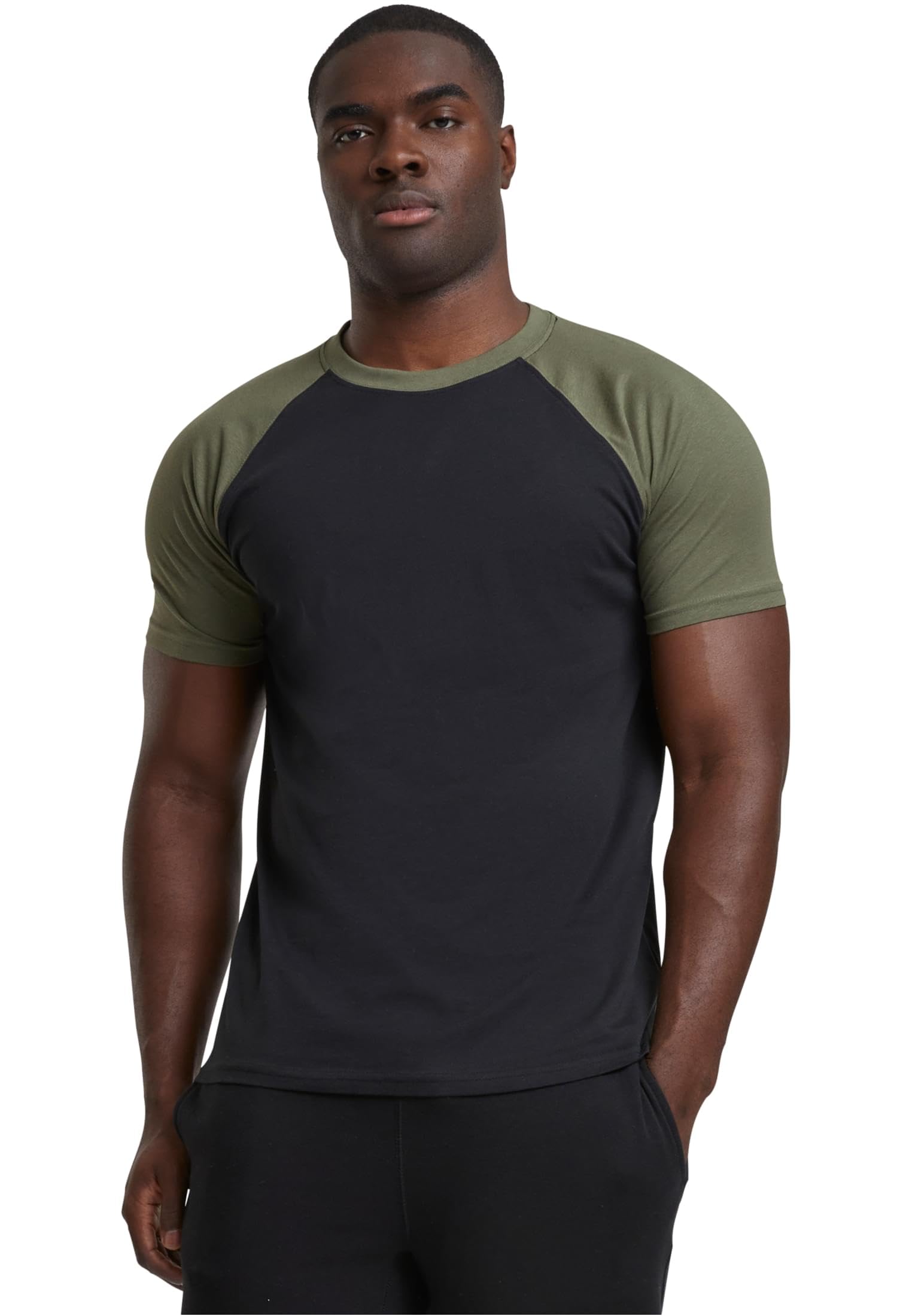 Urban Classics Homme Raglan Contrast Tee T shirt, Multicolore (Black/Olive 00757), XXL EU