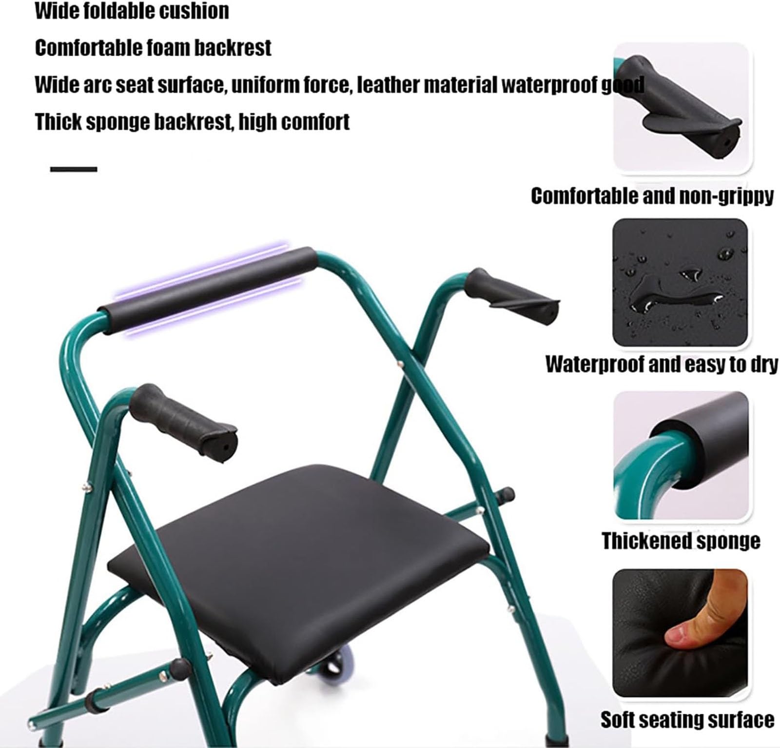 CEEBUS Andador para Ancianos 2 Ruedas, Ligero, Plegable, con Asiento, Verde, para Personas con Movilidad Reducida, Adulto/Senior, Aluminio