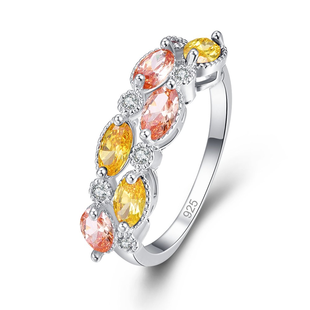 Emsione Created Morganite 925 Sterling Silver Plated CZ Filled Ring for Women