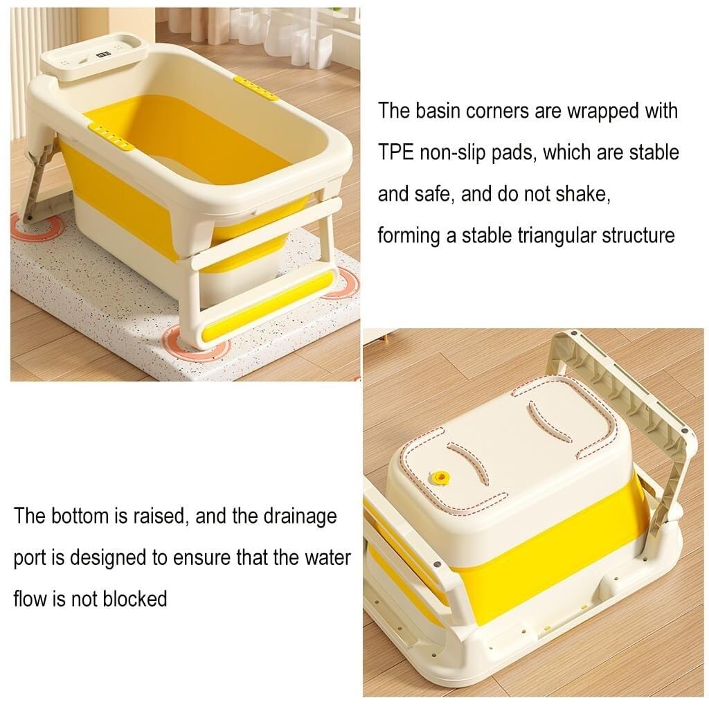 Vasca da bagno portatile per cani e gatti, design pieghevole con display della temperatura e foro di scarico, ideale per piccoli animali domestici