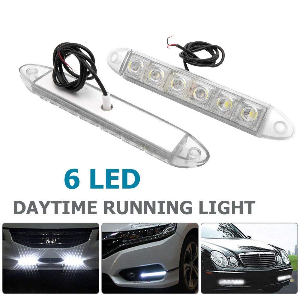 luci di marcia diurna per auto, 2 pezzi, 12 V, 6 LED, luce bianca