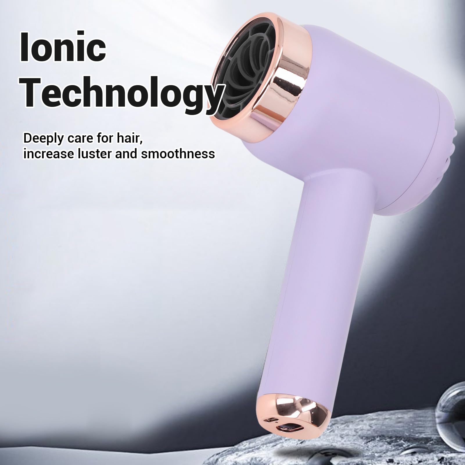 SIXRUN Asciugacapelli Ionico Cordless, 1500mAh, Portatile, Motore ad Alta Potenza, Modalità Caldo e Freddo, Viola, 501g