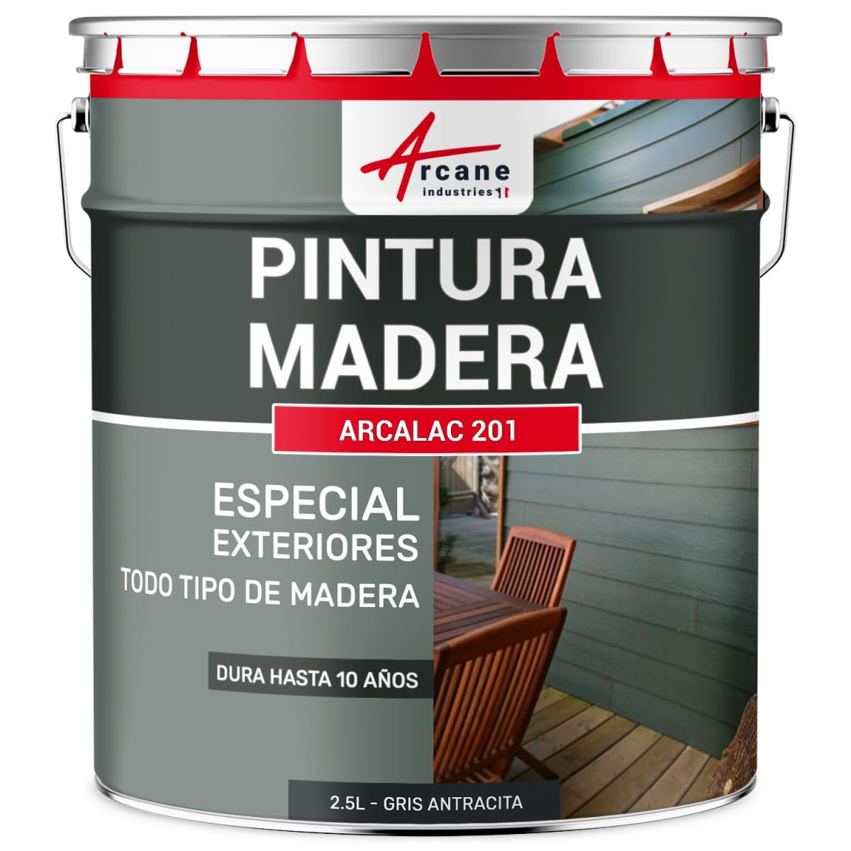 ARCANE INDUSTRIES Pintura de madera exterior e interior - ARCALAC 201-2,5 L Gris Antracita - RAL 7016