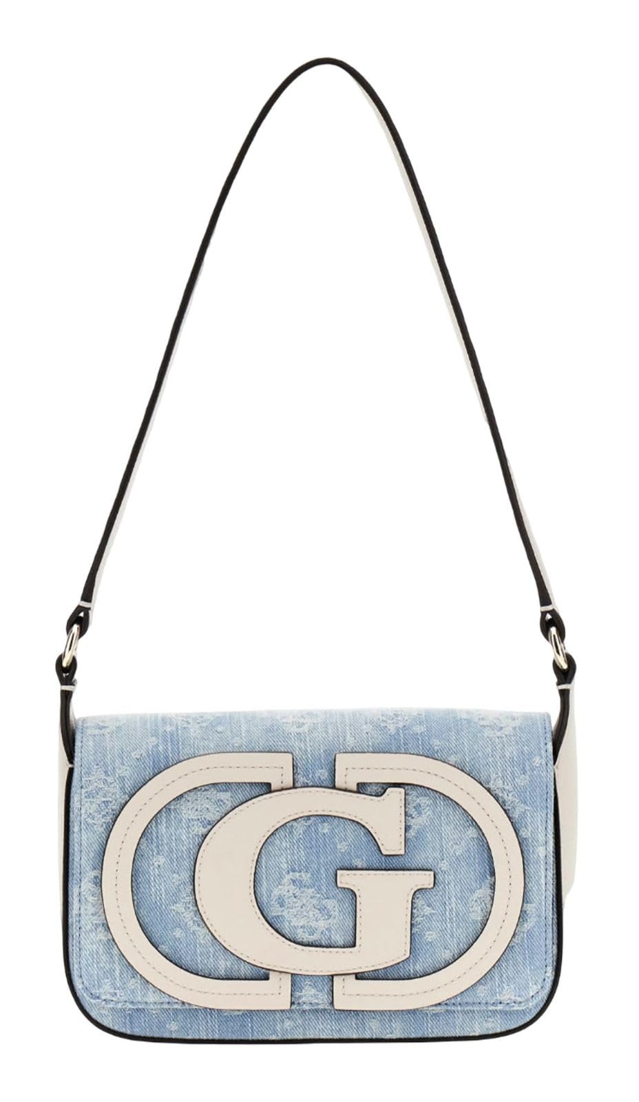 Sac à main GUESS Ruby Flap Shoulder Bag Denim bleu clair à logo texturé