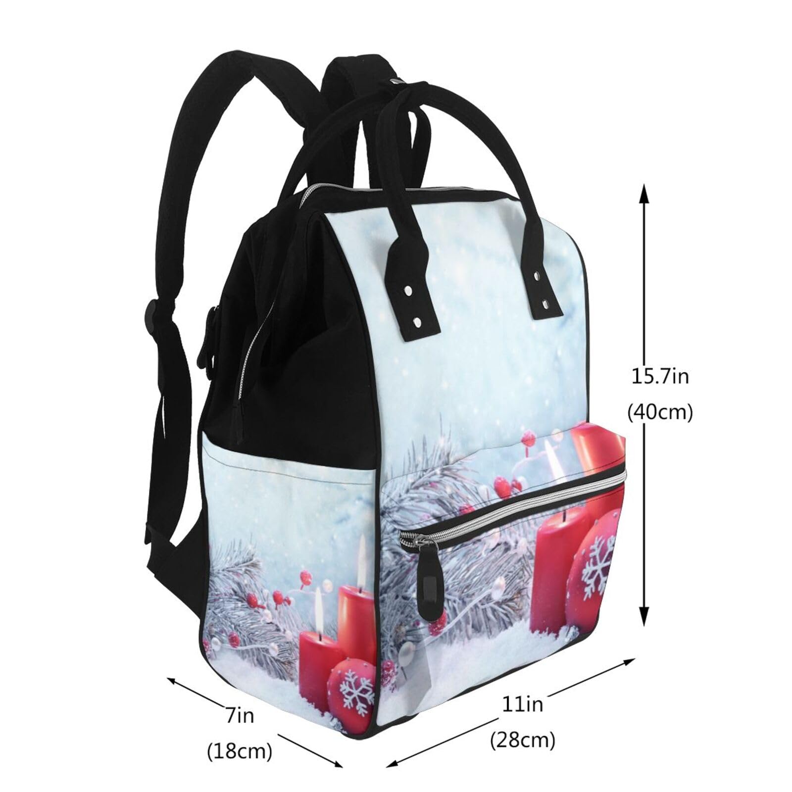 OUSIKA Bolsa de pañales con estampado de Feliz Navidad, multifunción, grande, para viajes, para mamá y papá, color negro, talla única, Negro, talla única