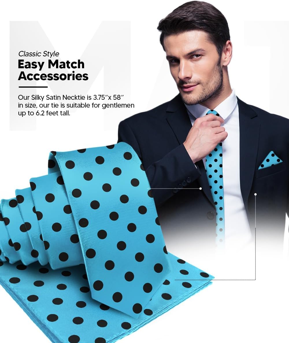 Satin Polka Dot Necktie & Pocket Square Set for Men - Matching Men's Tie Set