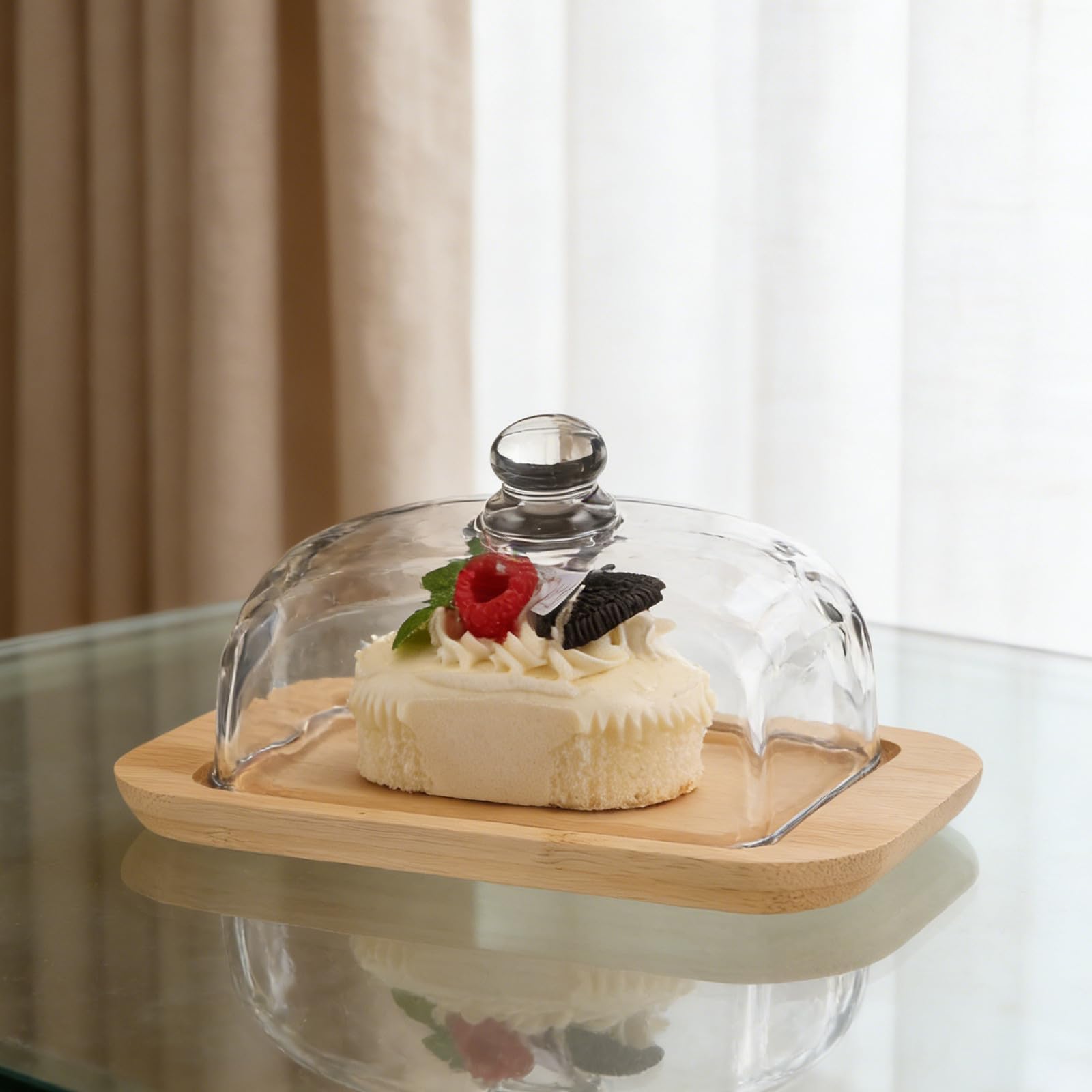 Abaodam Beurrier Couvert en Verre avec Couvercle en Bois 21x12 Cm