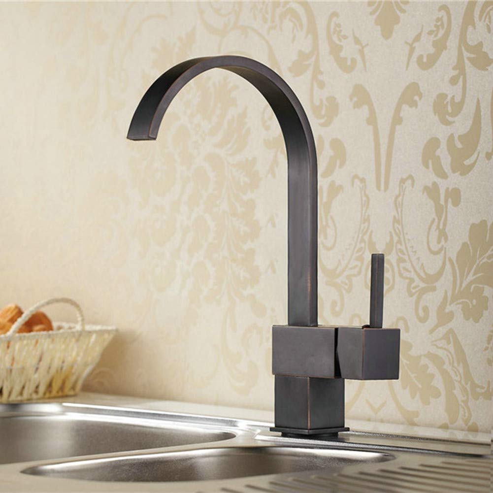 Robinet de cuisine noir mitigeur laiton antique évier rotatif eau chaude froide
