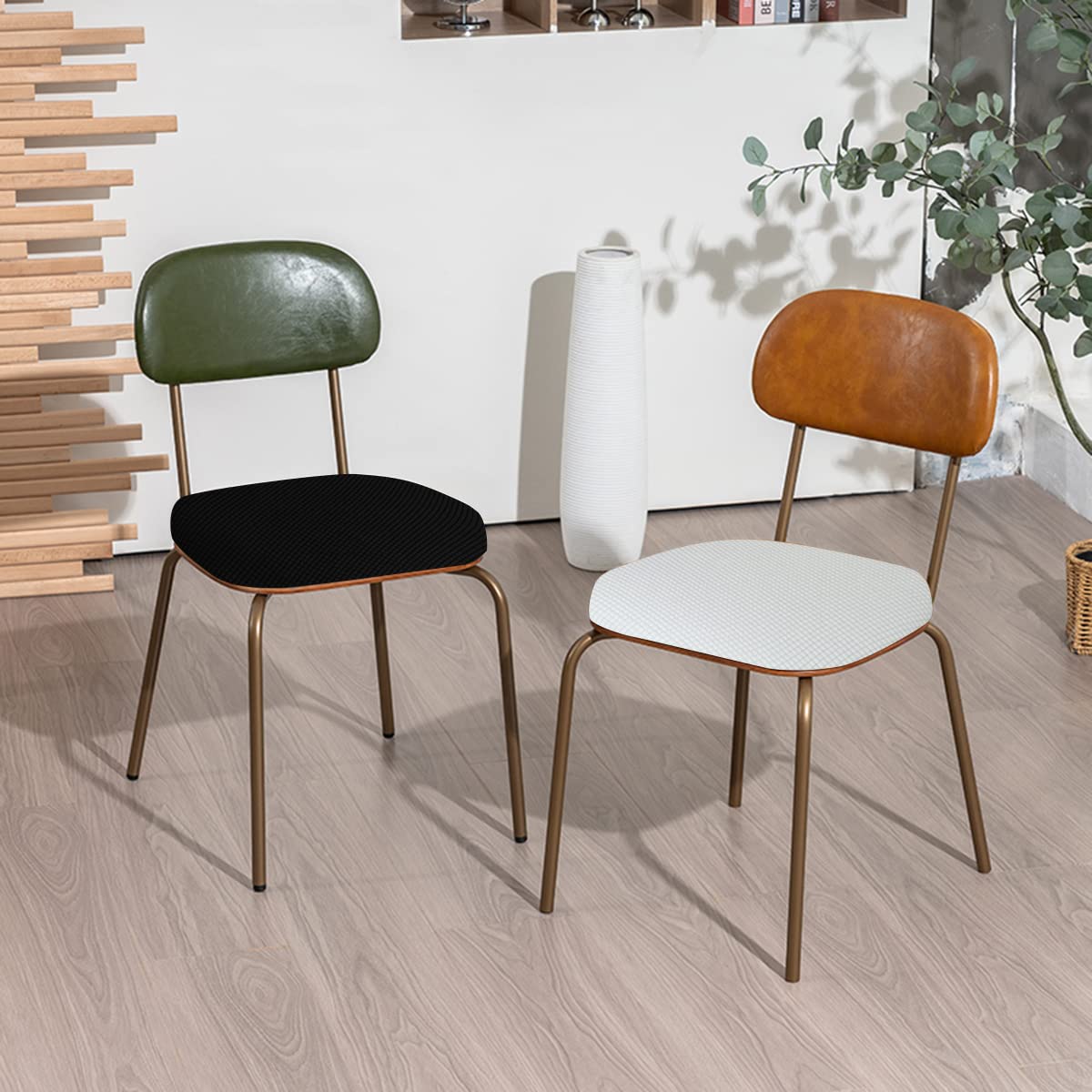 Coprisedile Sedia Rotondo Coprisgabello Rotondo 36-50cm Coprisgabello Elastico,Tessuto di Lusso, Elastico Antirughe Lavabile e Antipolvere (Nero, 4)