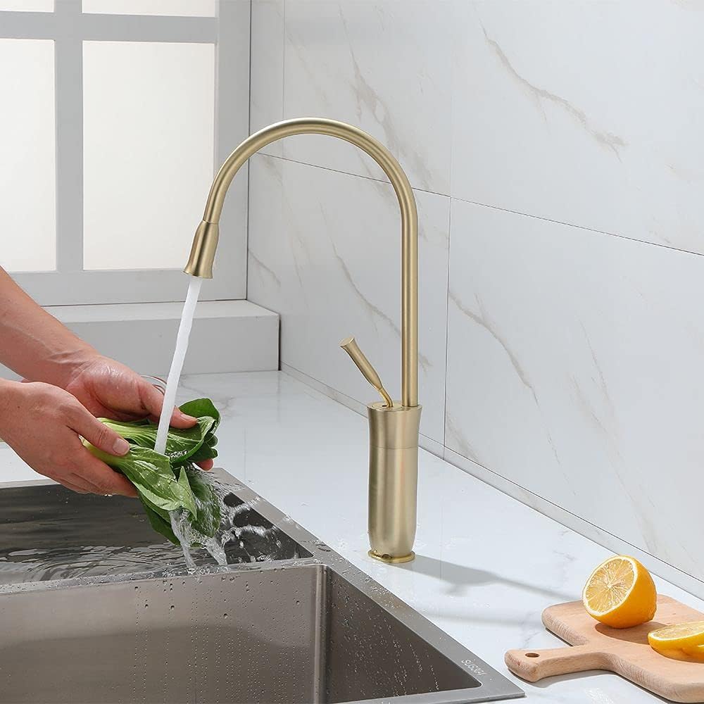 Super Big Clearance! Lovedima High Arc Single Handle 1-Hole Bathroom Vessel Sink Faucet Solid Brass Lavatory Vanity Sink Faucet (Brushed Gold)