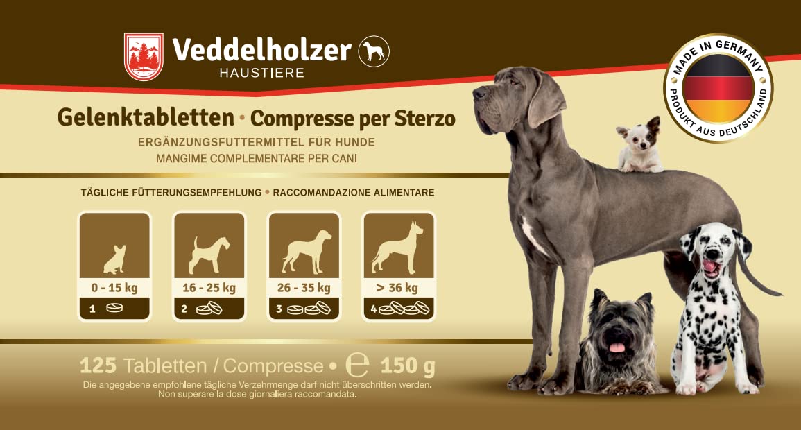 Veddelholzer VINCITORE CERTIFICATO 2024 Compresse per le articolazioni dei cani integratori per cani con cozza dalle labbra verdi MSM e artiglio del diavolo Glucosamina e collagene
