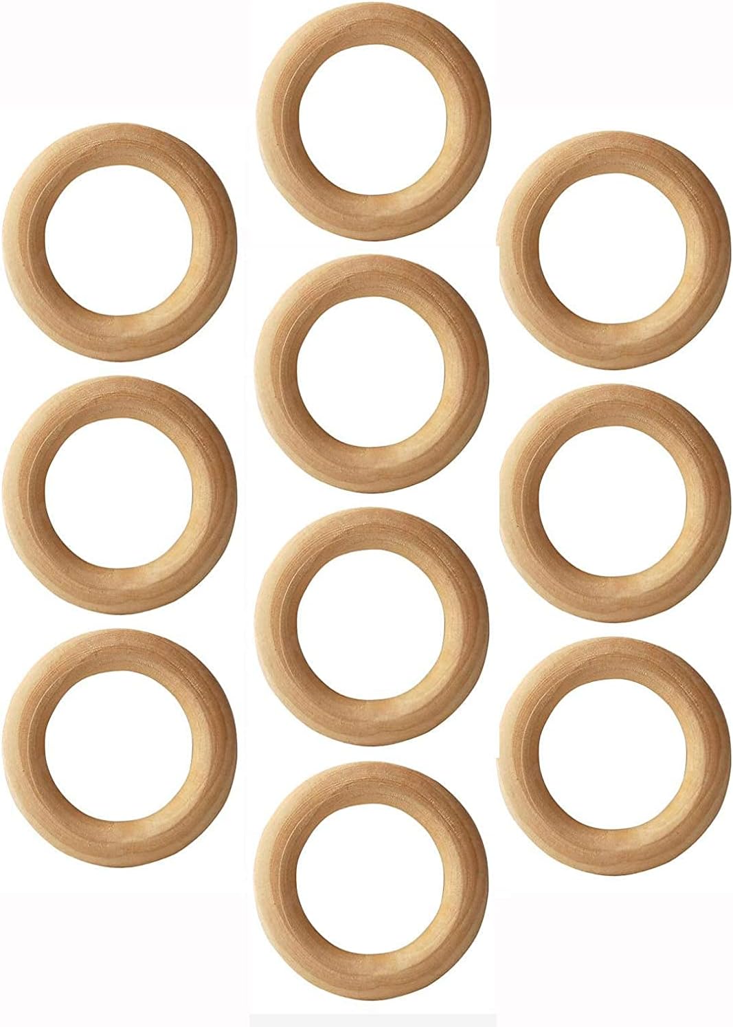 2 inches Natura Wooden Rings (50mm), Pack of 10, Without Paint Smooth Unfinished Wood Circles for Cotton Craft DIY Baby Teething Ring Pendant Connectors Making (60mm) (2 x 0.4 inches)