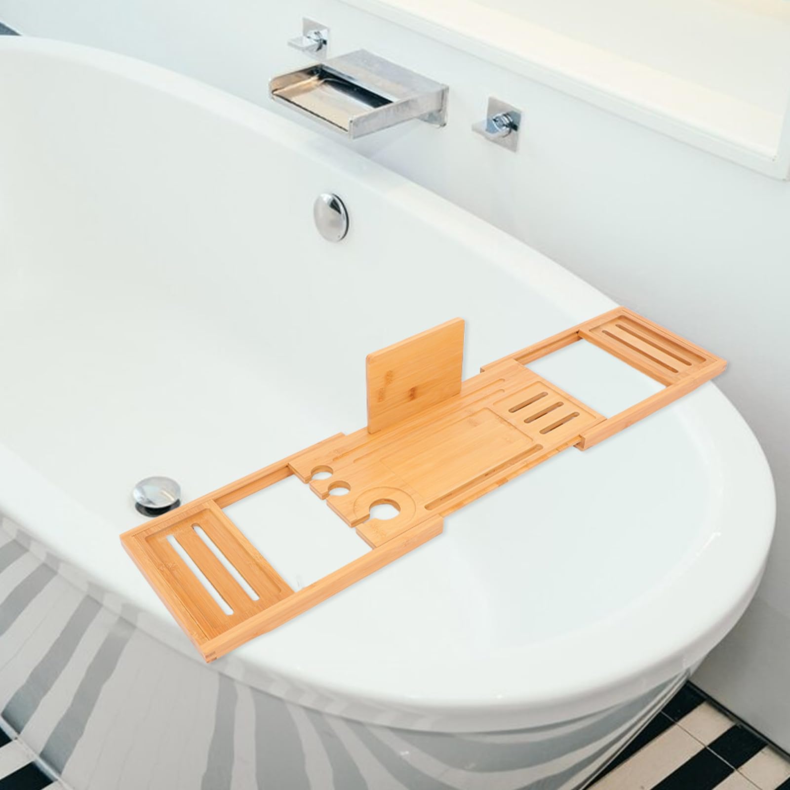 Toyvian Bandeja de Bambú para Bañera Extensible y Ajustable, Organizador Diseño Moderno y Elegante para Accesorios de Baño