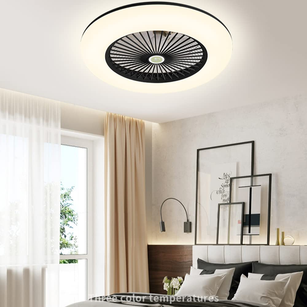 Ventilador de techo empotrado grande de 55 cm para interiores modernos con luces Control remoto Ventilador de techo sin aspas cerrado de perfil bajo, para dormitorio, habitación, espacio peque